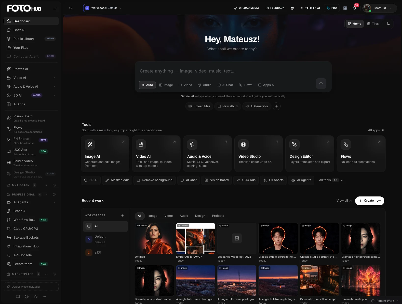 The FOTOhub panel — every studio in one view
