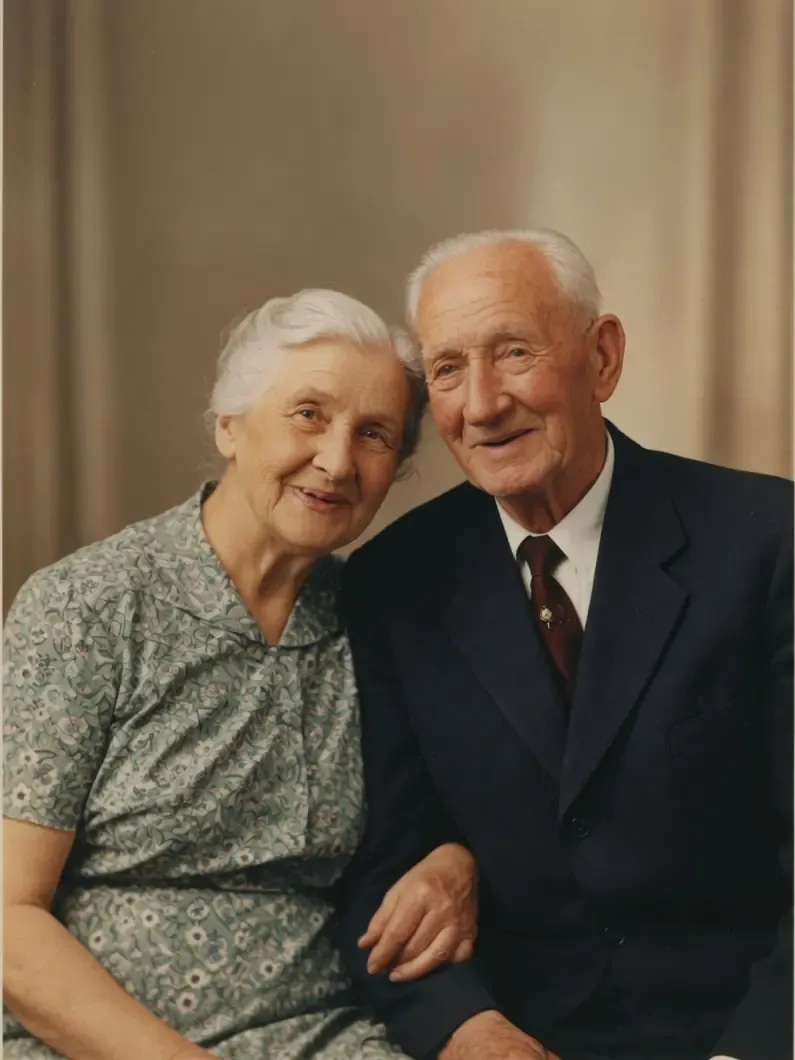 After: the 1960 photo of a couple restored and colourised